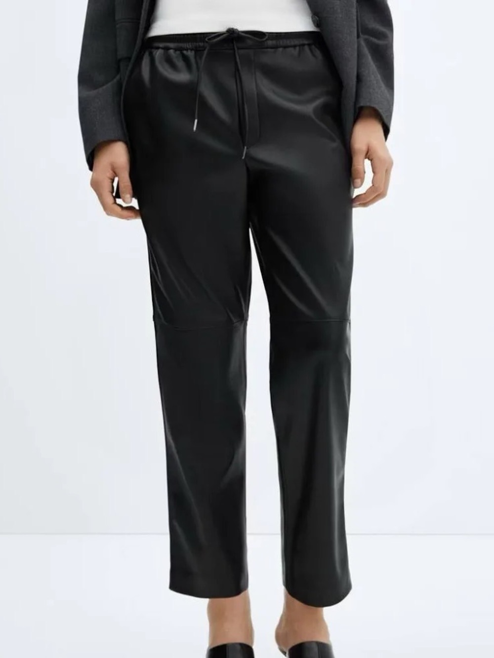 MANGO FAUX-LEATHER PANTS WITH ELASTIC WAIST XS